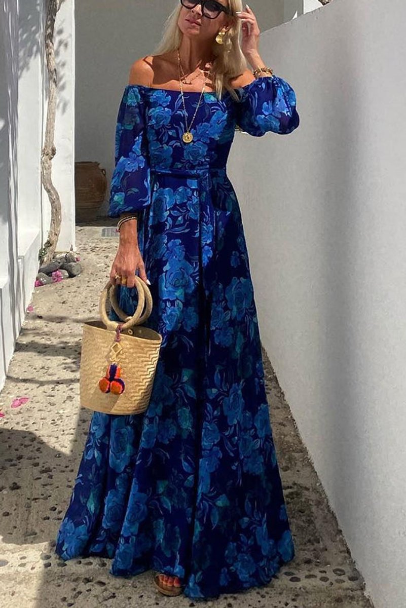 Isla | Floral women's maxi dress with off-the-shoulder design for weddings and evening events 1
