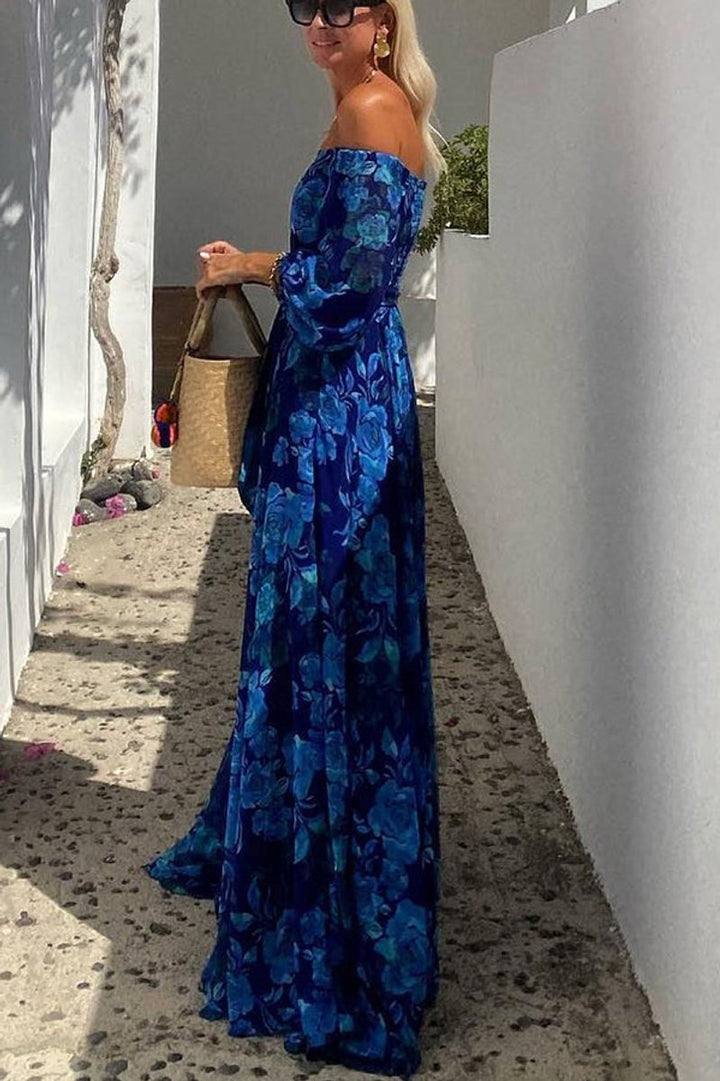 Isla | Floral women's maxi dress with off-the-shoulder design for weddings and evening events 2