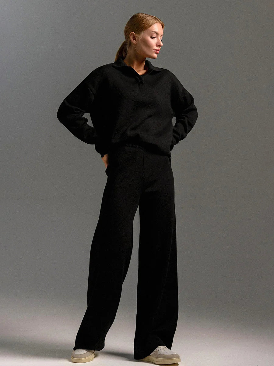 Jacqueline | Women's Polo Sweater and Wide-Leg Trousers Set 0