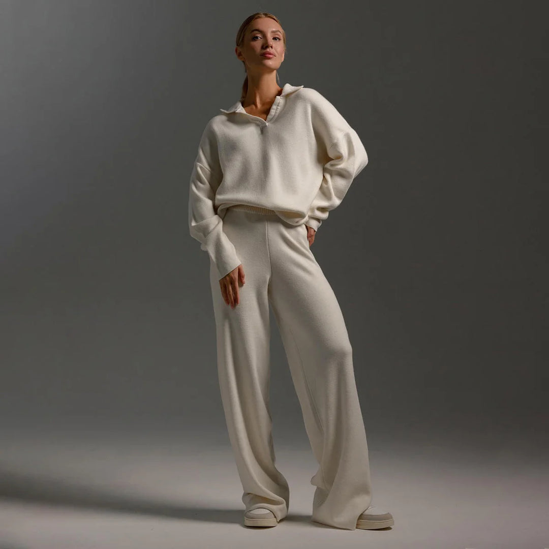 Jacqueline | Women's Polo Sweater and Wide-Leg Trousers Set 1
