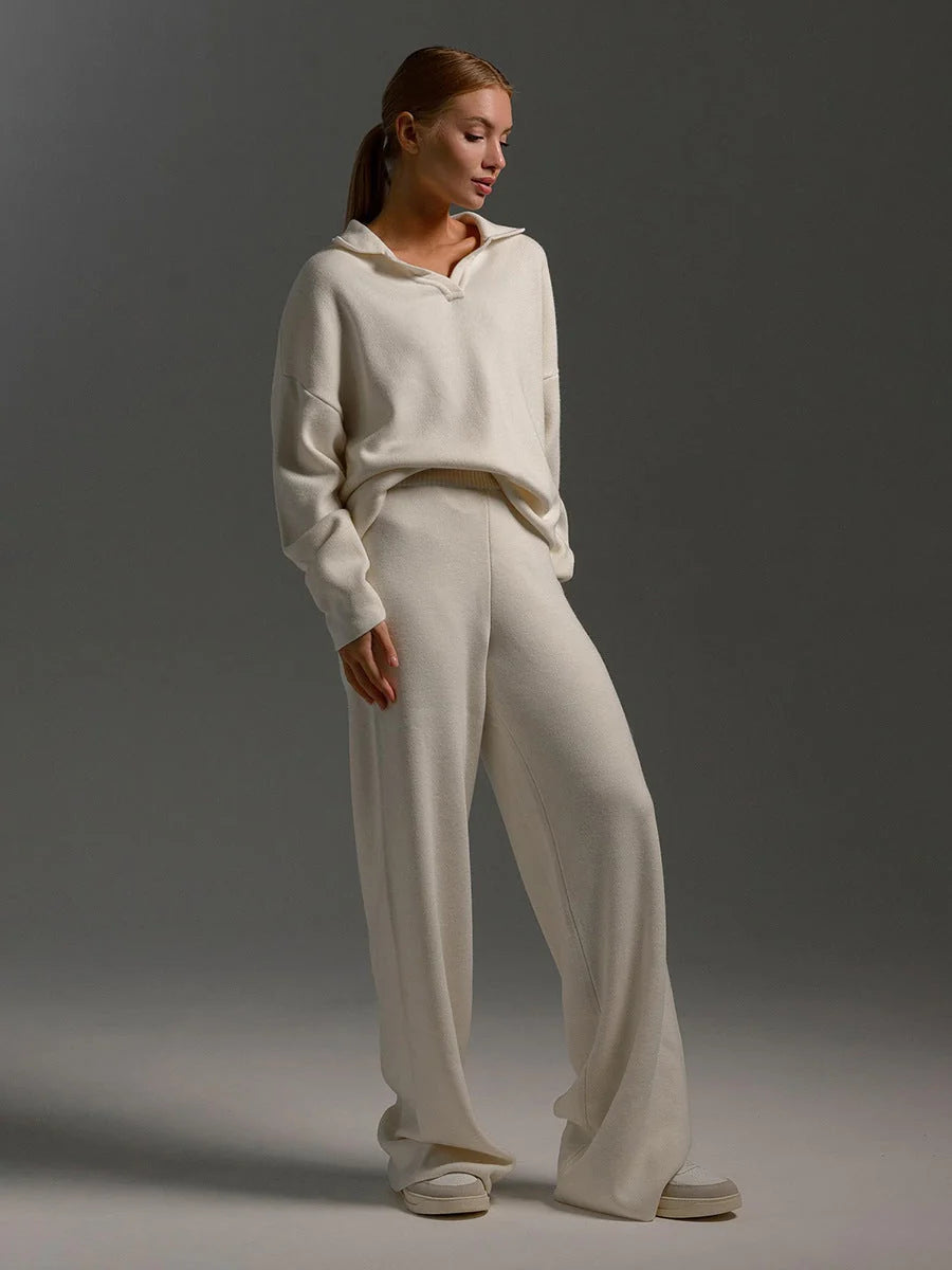Jacqueline | Women's Polo Sweater and Wide-Leg Trousers Set 4