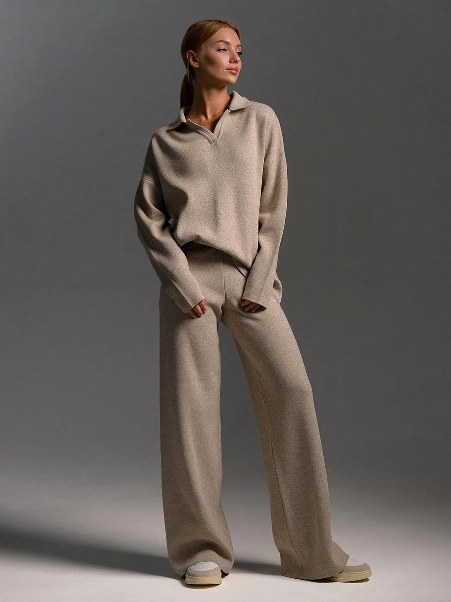 Jacqueline | Women's Polo Sweater and Wide-Leg Trousers Set 6