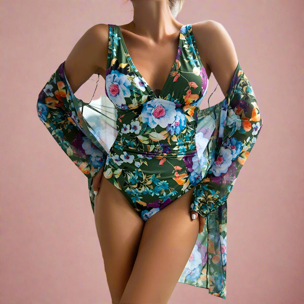 Kalina | Floral swimsuit with a plunging neckline 0