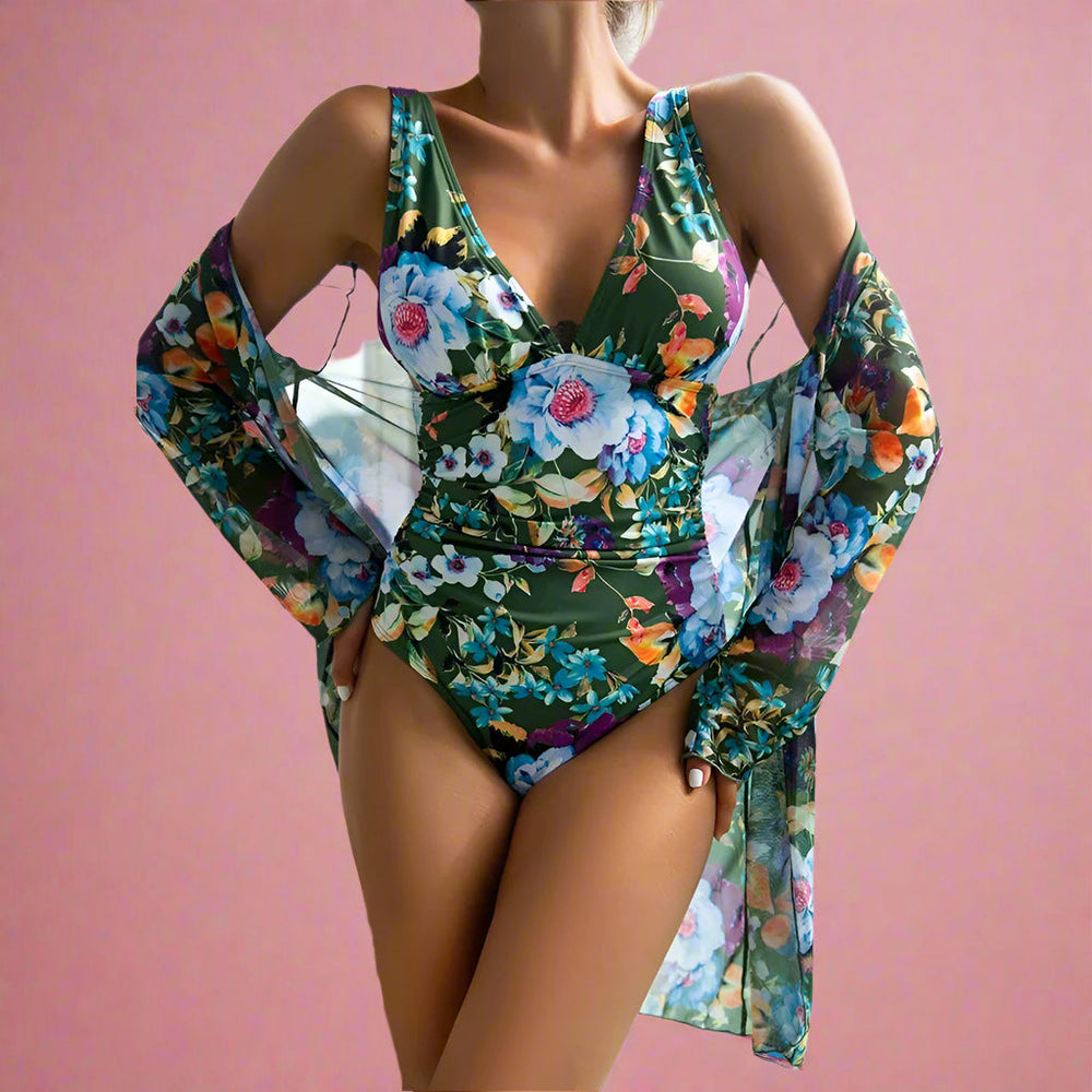 Kalina | Floral swimsuit with a plunging neckline 1