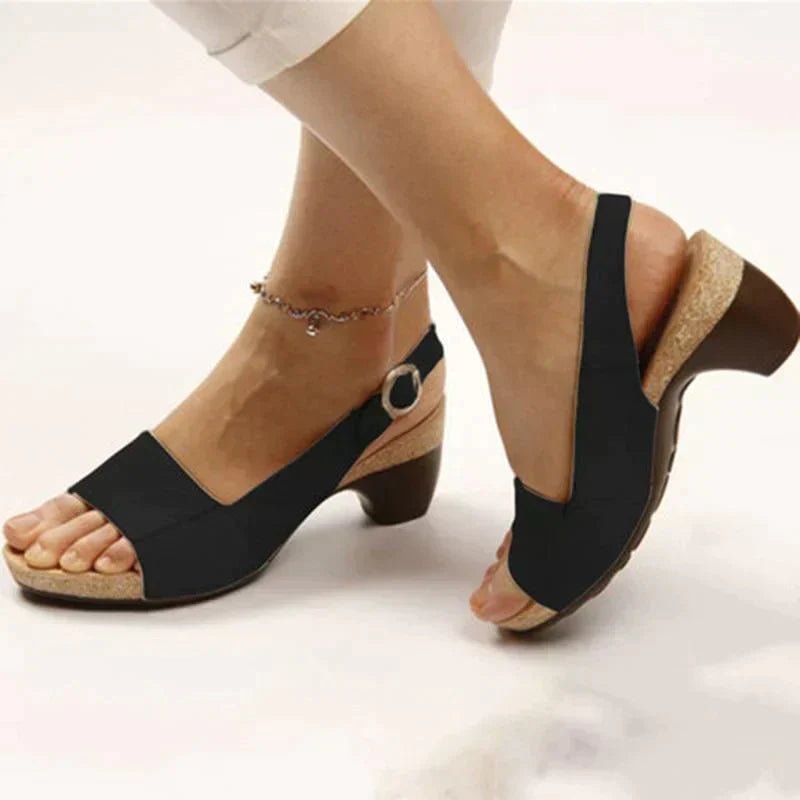 Katharina | Women's Block Heel Slingback Sandals Open Toe Buckle Closure 1