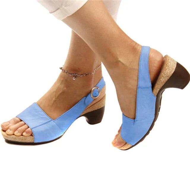 Katharina | Women's Block Heel Slingback Sandals Open Toe Buckle Closure 5