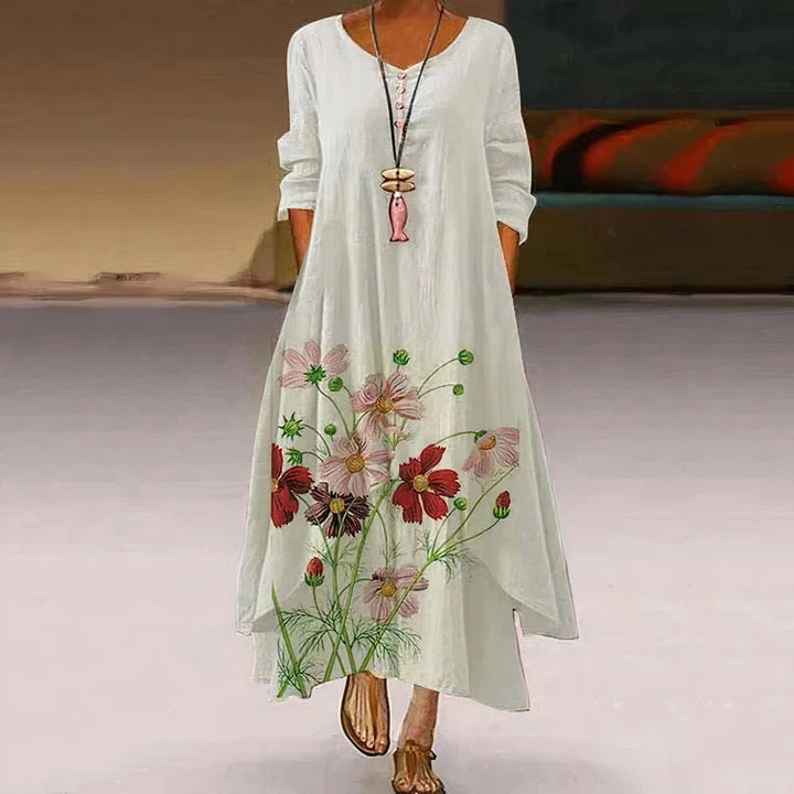 Katharina | Women's Long Sleeve Floral Print Loose-Fit Maxi Dress 0