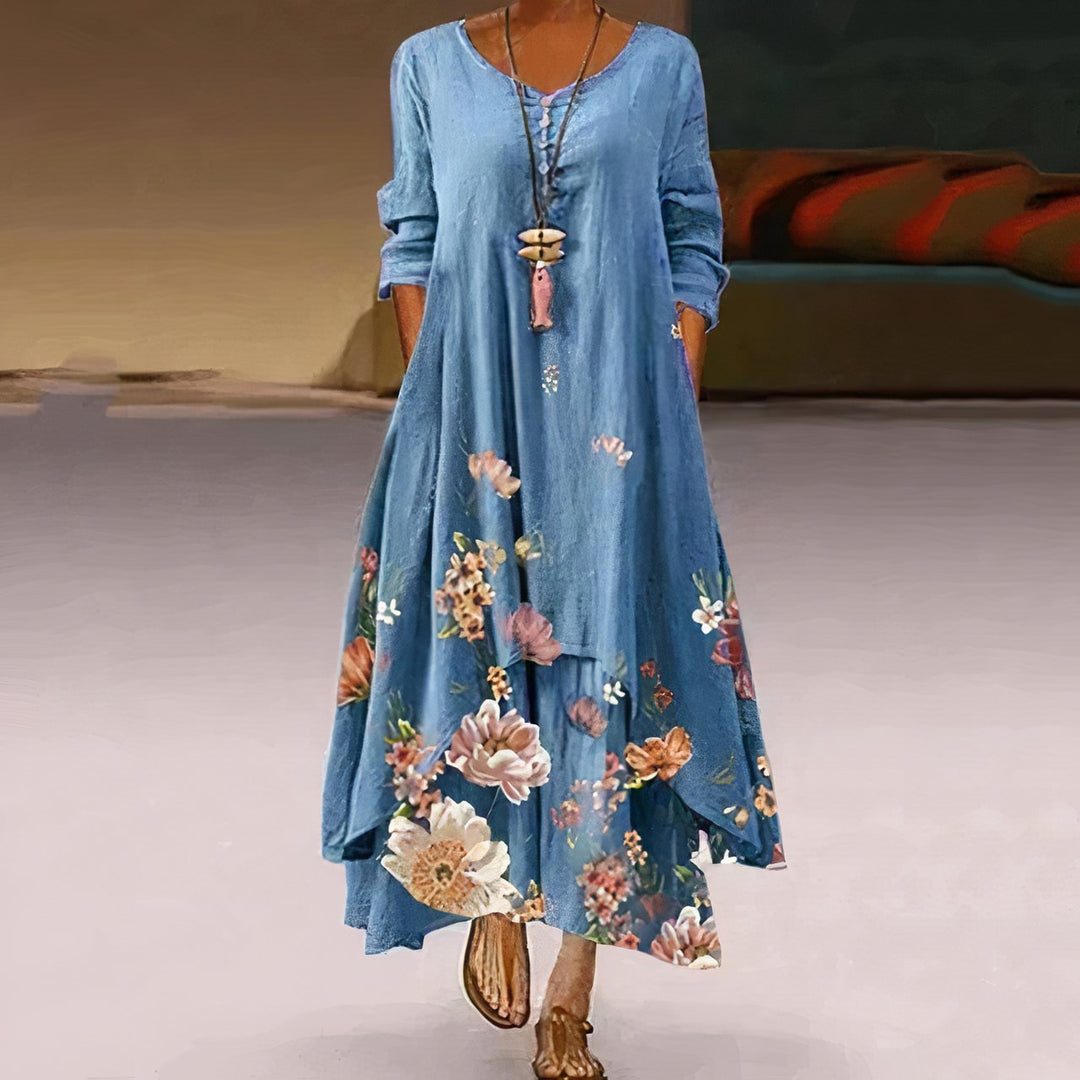 Katharina | Women's Long Sleeve Floral Print Loose-Fit Maxi Dress 3
