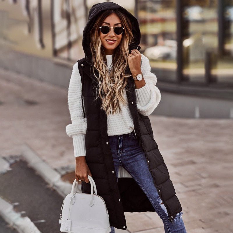 Knee-Length Quilted Vest for Women Stylish Warm Outerwear 0
