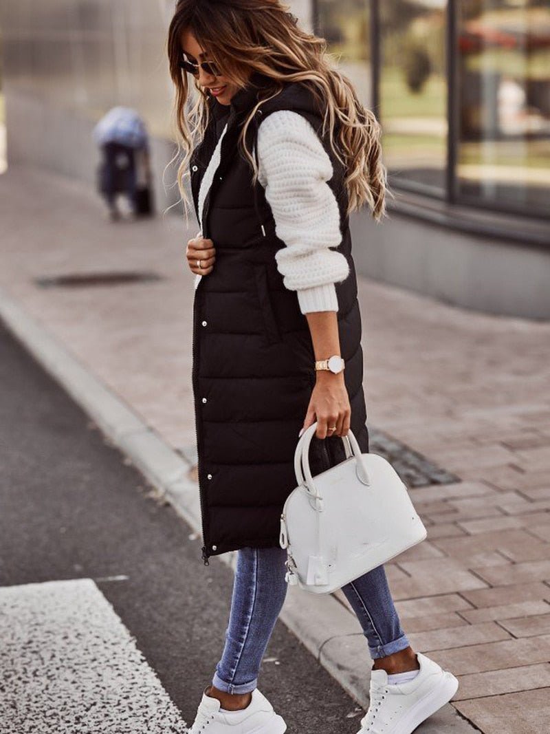 Knee-Length Quilted Vest for Women Stylish Warm Outerwear 1