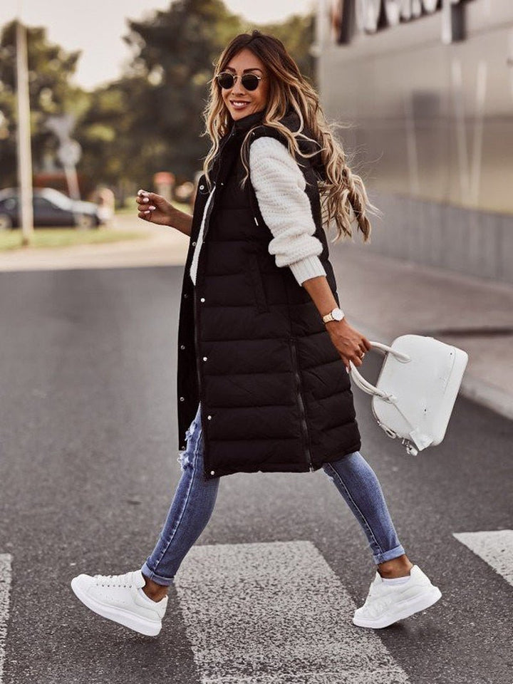 Knee-Length Quilted Vest for Women Stylish Warm Outerwear 2