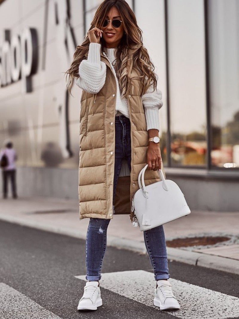 Knee-Length Quilted Vest for Women Stylish Warm Outerwear 4