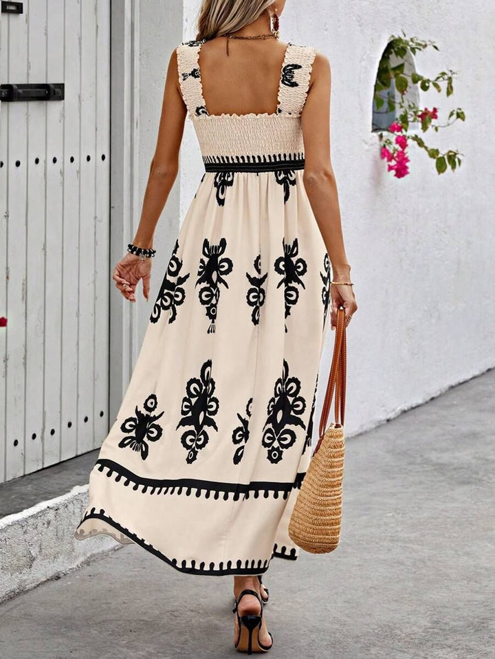 Lena | Women's Boho Maxi Dress, Sleeveless, Ruched Top, Floral Pattern 1