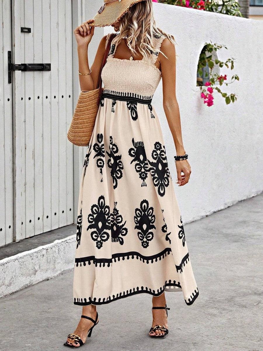 Lena | Women's Boho Maxi Dress, Sleeveless, Ruched Top, Floral Pattern 3