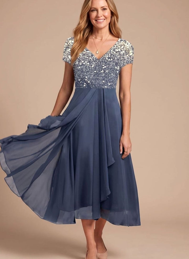 Lena | Women's Cocktail Dress V-Neck Floral Print Chiffon Swing Dress 4