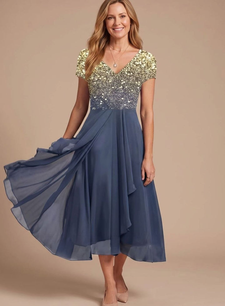 Lena | Women's Cocktail Dress V-Neck Floral Print Chiffon Swing Dress 5