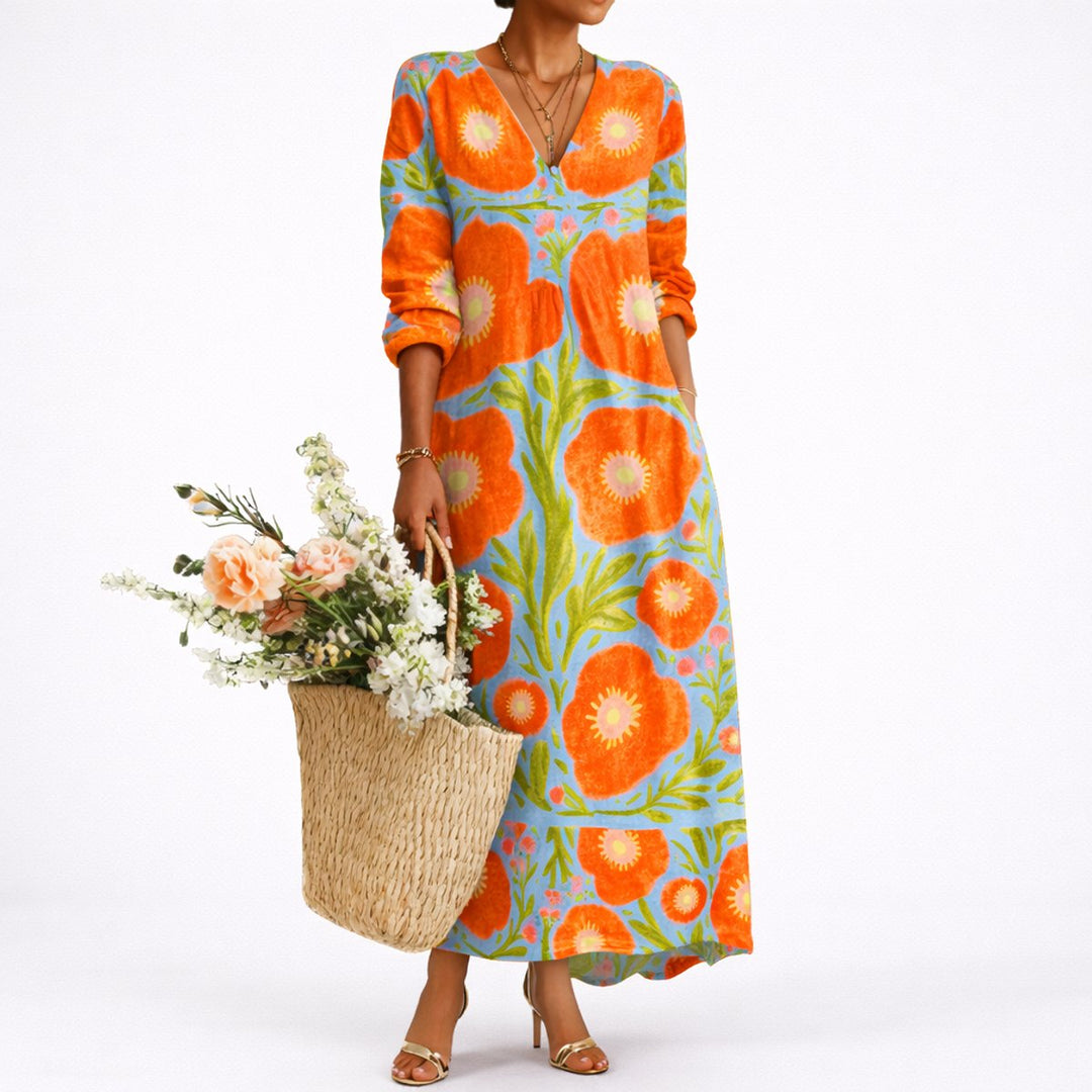 Lena | Women's Floral Maxi Wedding Dress Elegant V-Neck Evening Dress 0