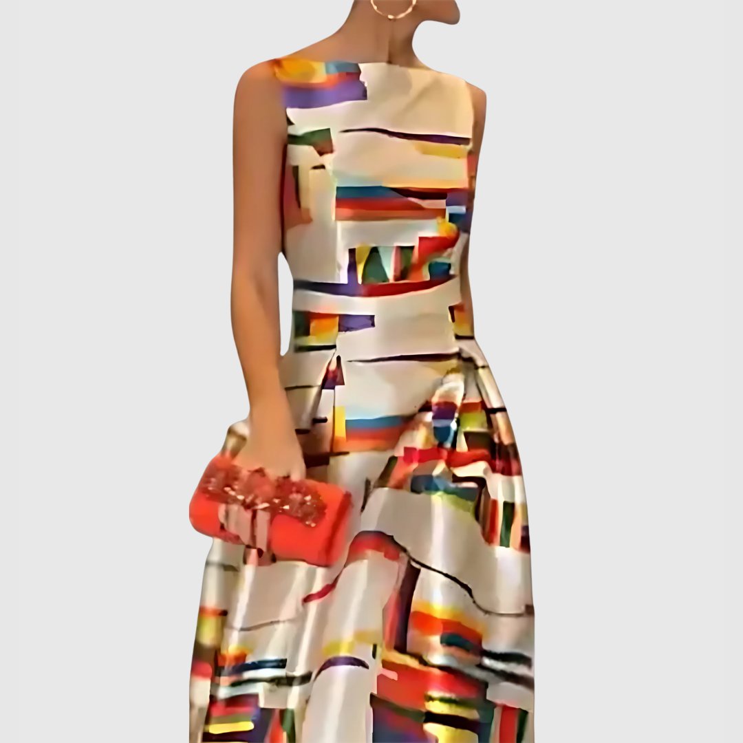 Lena | Women's Satin Maxi Dress Sleeveless Multicolor Abstract A-Line 1