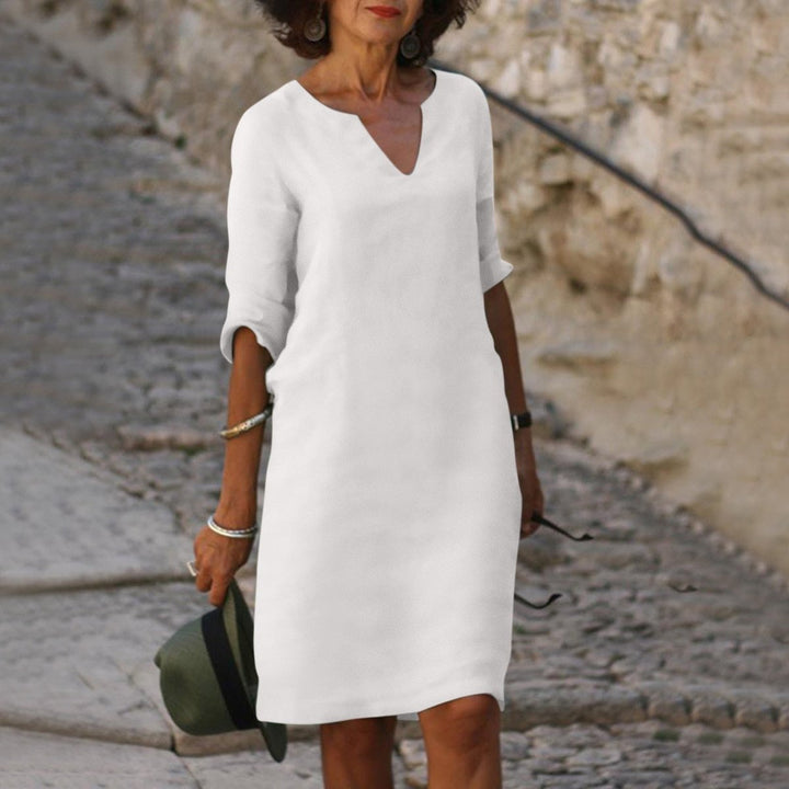 Lena | Women's V-neck midi dress with 3/4 sleeves, figure-flattering 6
