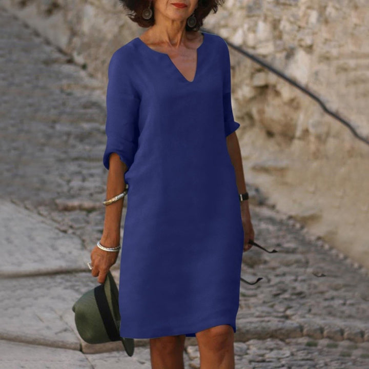 Lena | Women's V-neck midi dress with 3/4 sleeves, figure-flattering 8
