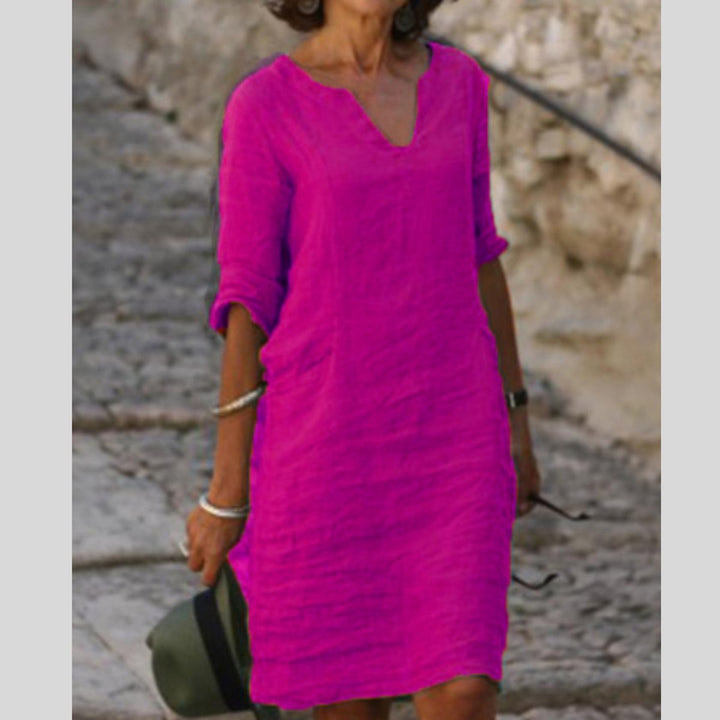 Lena | Women's V-neck midi dress with 3/4 sleeves, figure-flattering 9