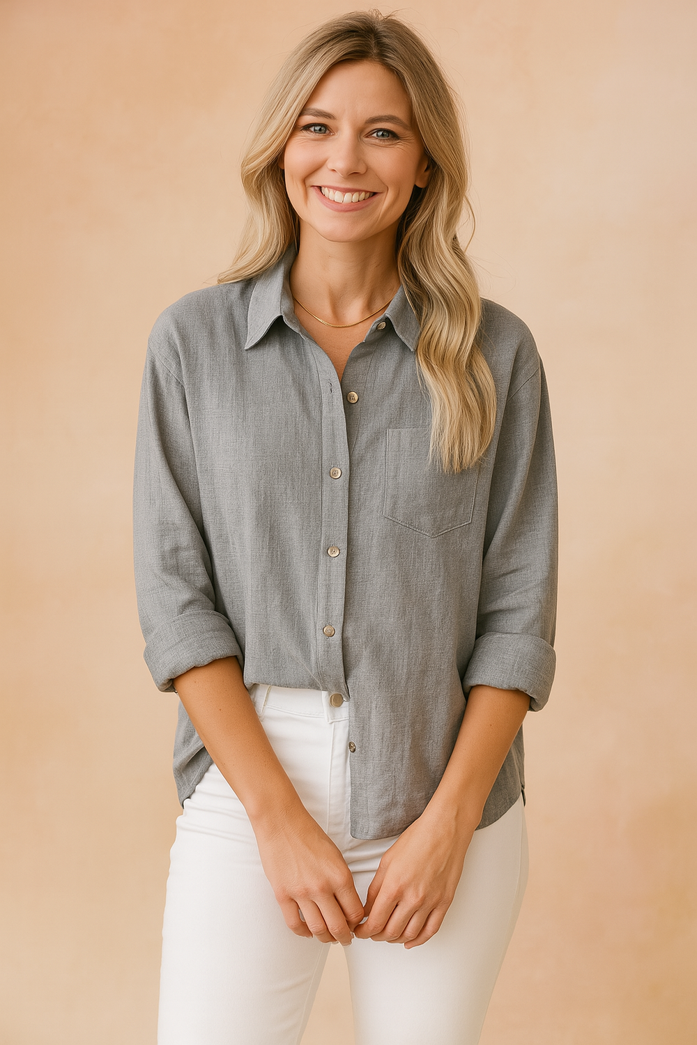 Loose Blouse Shirt for Women - Casual Everyday Womens Blouses with Pocket and Classic Collar 1