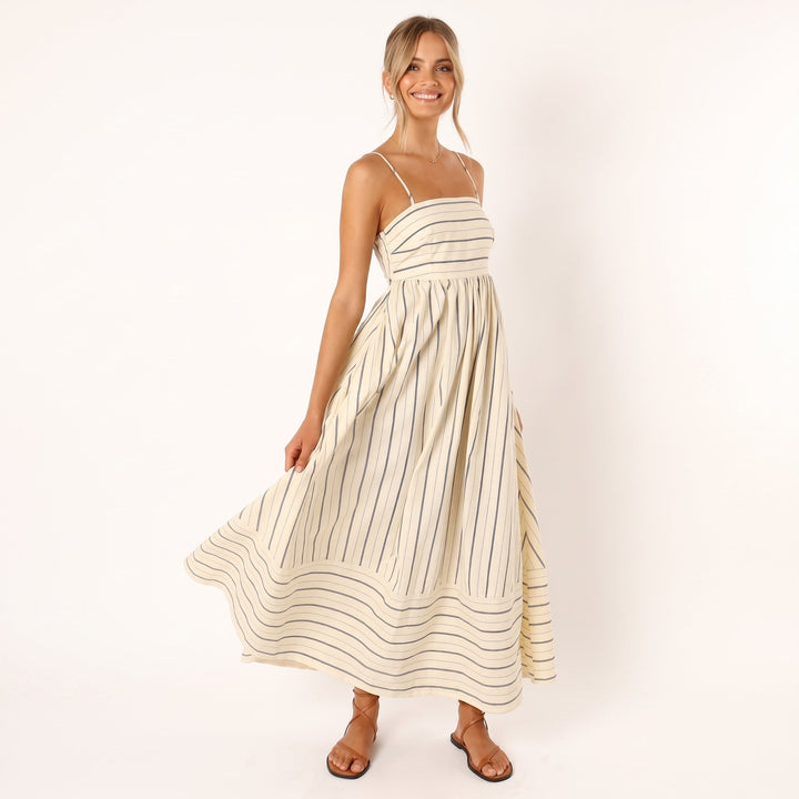 Luisa | Women's Striped Maxi Dress with Tie Spaghetti Straps 3