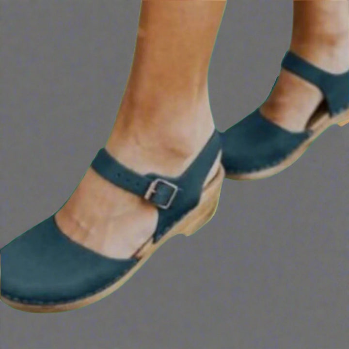 Marie | Women's Comfortable Sandals Platform Clogs Leather Strap Wooden Sole 2