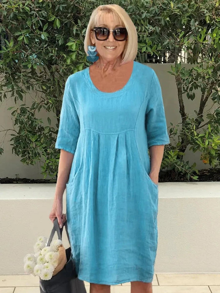 Marie | Women's Linen Summer Dress, Tunic Cut, Loose Fit, Pockets 0