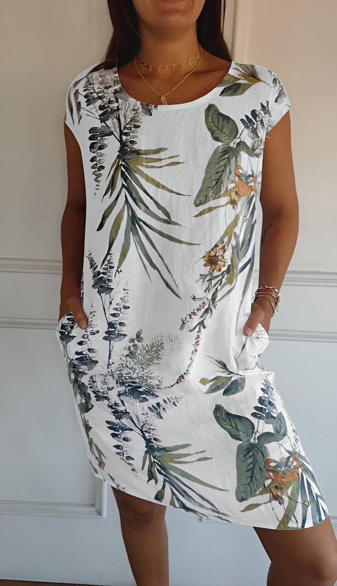 Marie | Women's Loose Summer Dress with Tropical Leaf Pattern 0