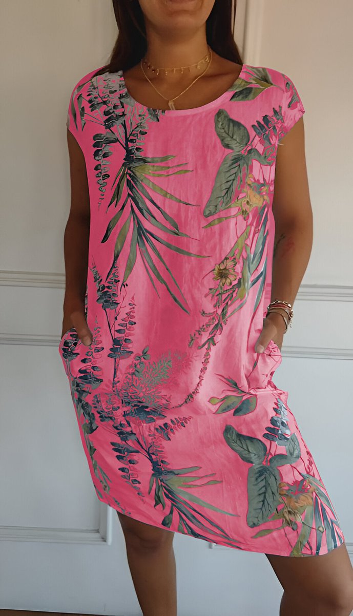 Marie | Women's Loose Summer Dress with Tropical Leaf Pattern 1