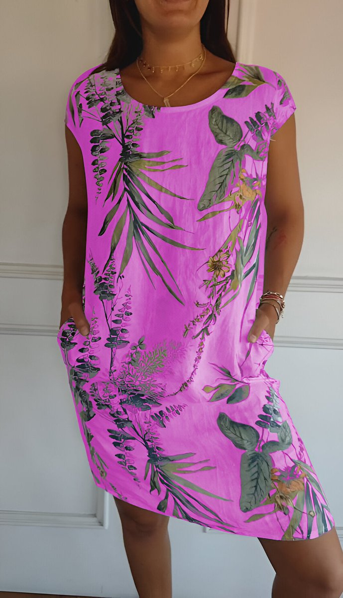 Marie | Women's Loose Summer Dress with Tropical Leaf Pattern 2