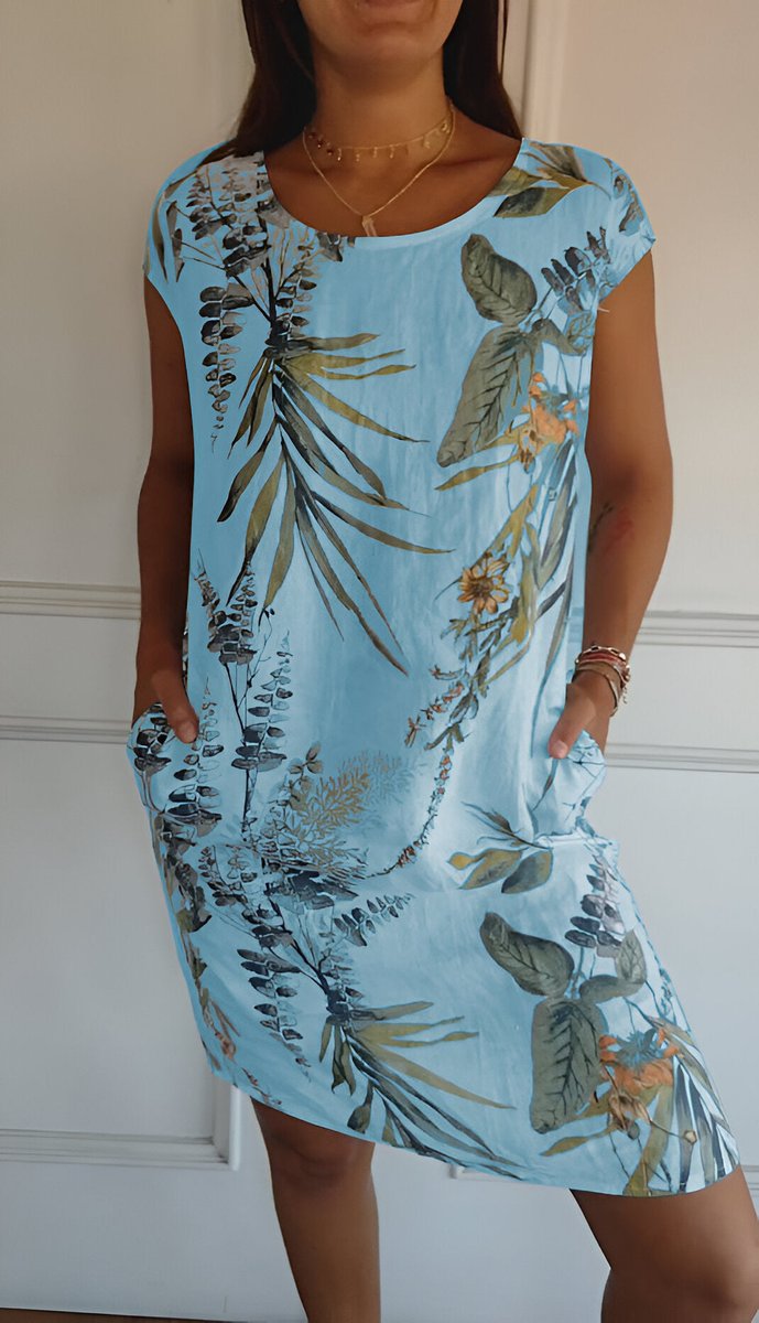 Marie | Women's Loose Summer Dress with Tropical Leaf Pattern 4