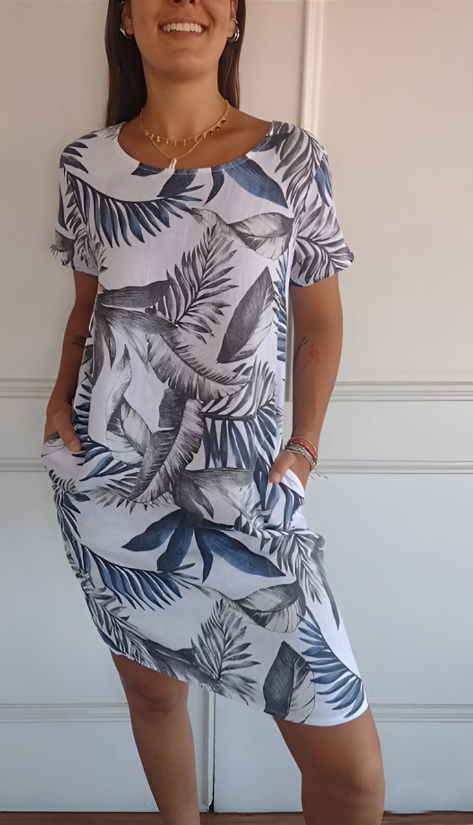 Marie | Women's Loose Summer Dress with Tropical Leaf Pattern 7