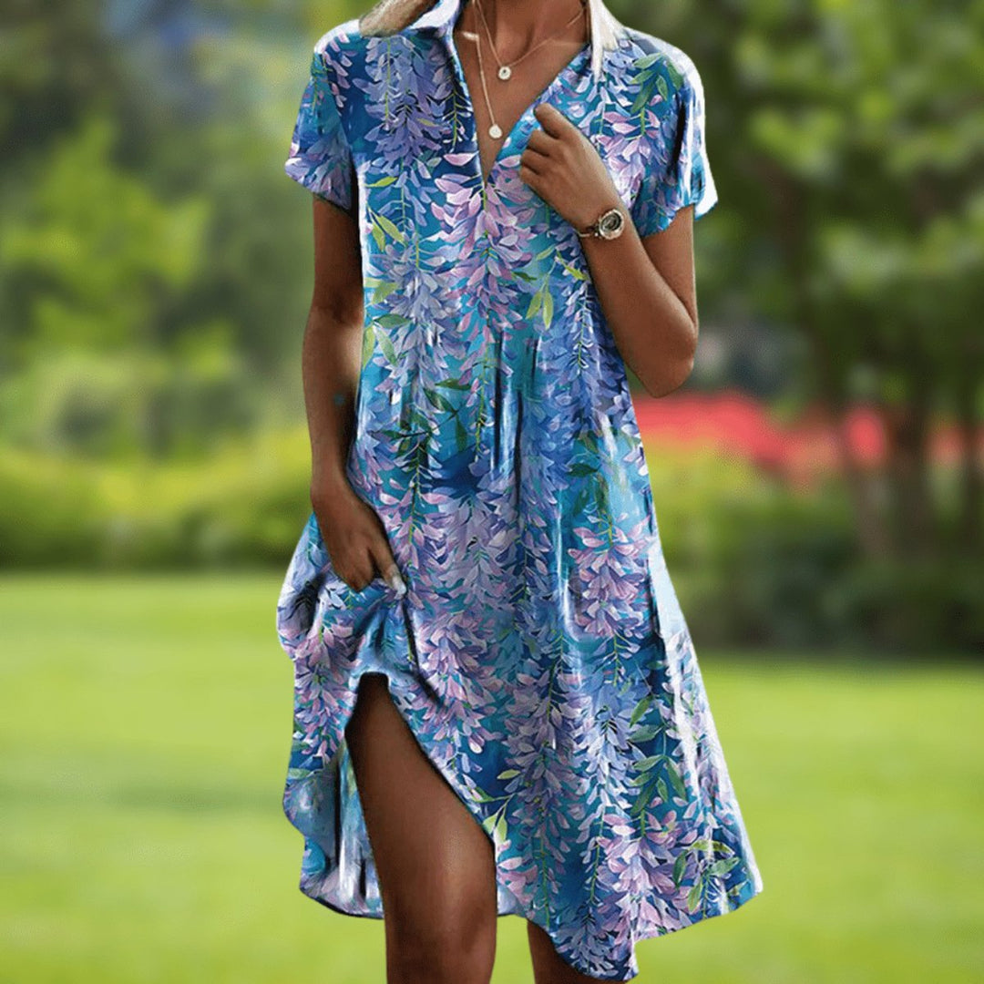 Marie | Women's Short Sleeve V-Neck Summer Dress Ornamental Pattern Boho 4