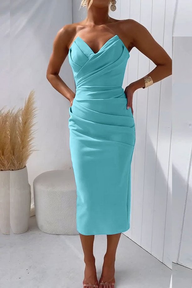 Marie | Women's Strapless Figure-Hugging Cocktail Midi Dress 4
