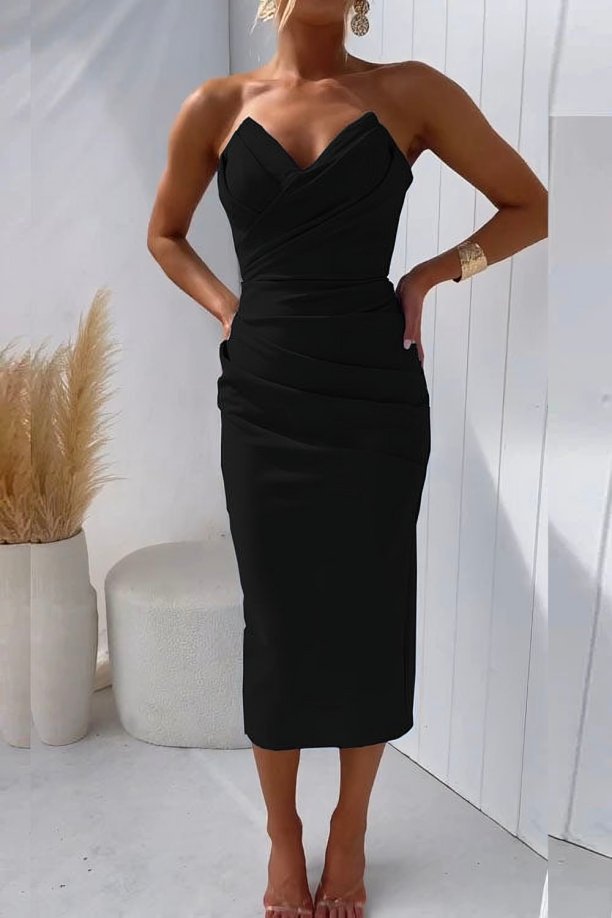 Marie | Women's Strapless Figure-Hugging Cocktail Midi Dress 5