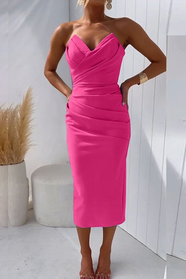 Marie | Women's Strapless Figure-Hugging Cocktail Midi Dress 6