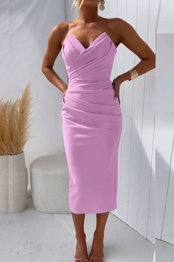 Marie | Women's Strapless Figure-Hugging Cocktail Midi Dress 7