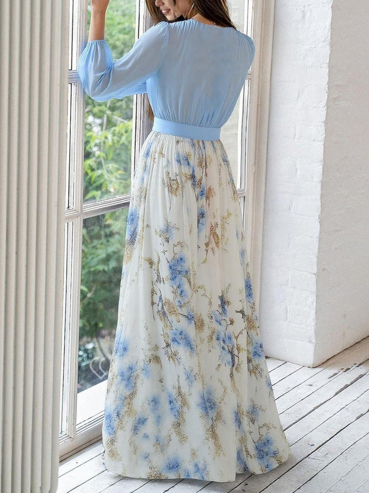 Marlene | Women's Long Sleeve Maxi Dress Floral Chiffon A-Line Deep V-Neck 4