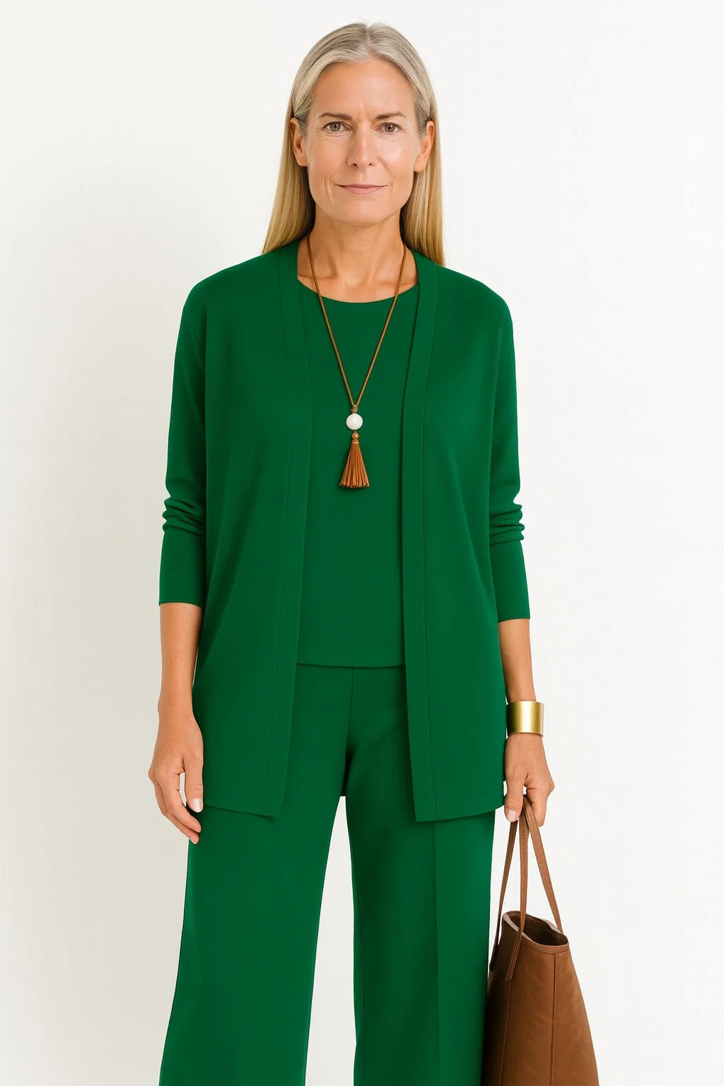 Marlene | Women's Three-Piece Longline Cardigan Tank Top Wide Leg Trousers Set 8
