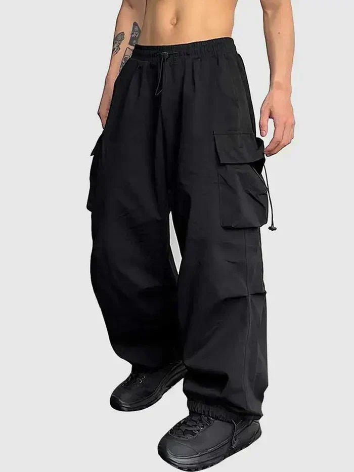 Men's Adjustable Wide-Leg Cargo Trousers with Elastic Waistband and Drawstring Ankles 0