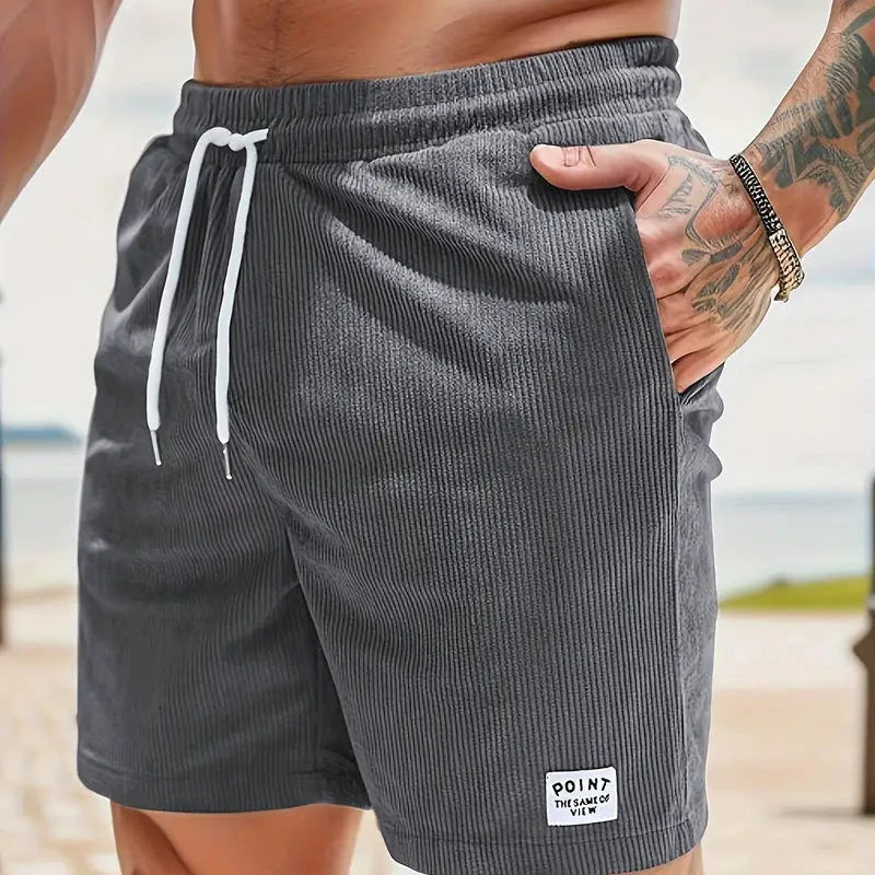 Men's Casual Corduroy Shorts with Drawstring Relaxed Fit 12