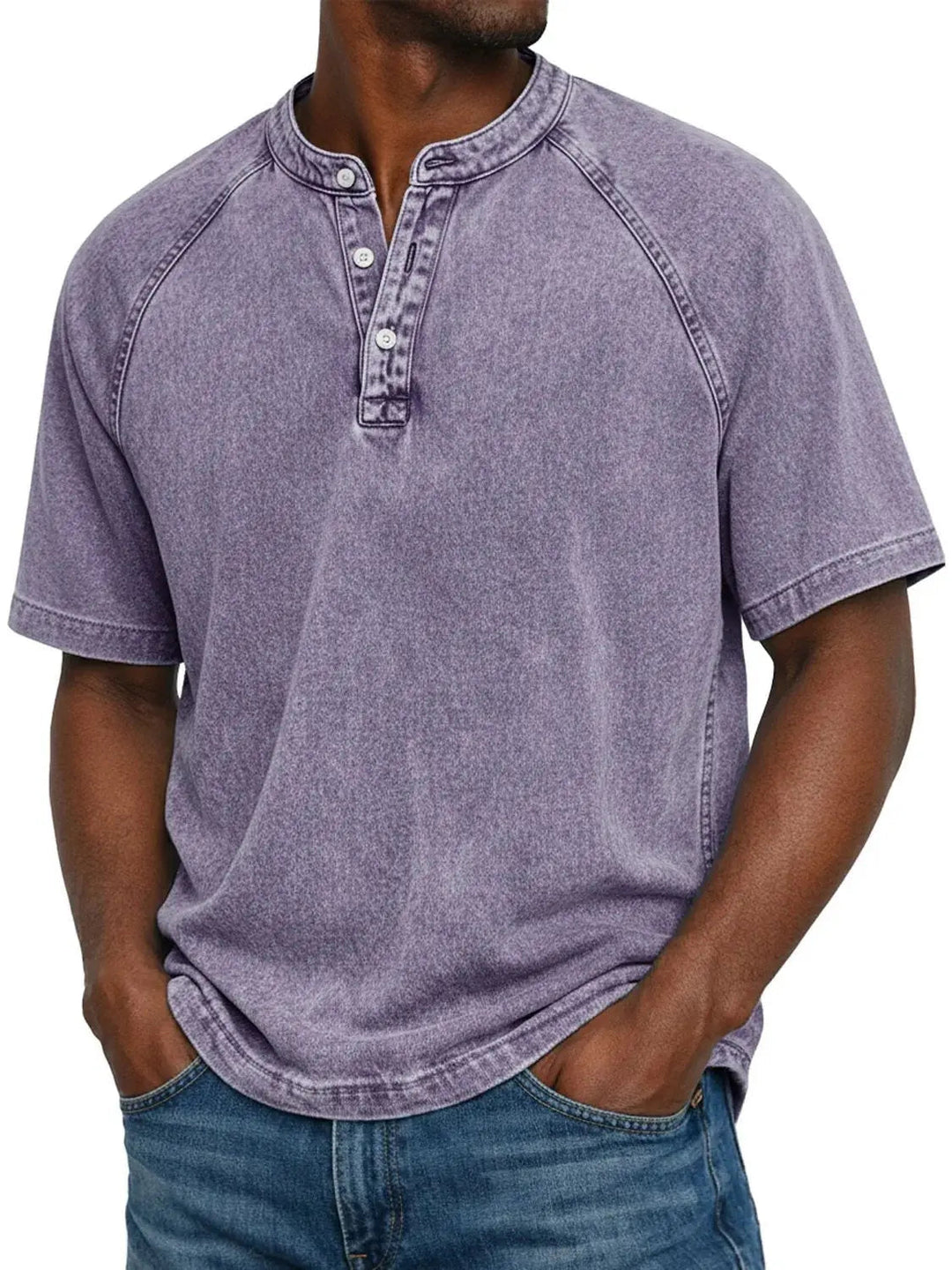 Men's Casual Washed Henley Short Sleeve T-Shirt for Everyday Comfort 0