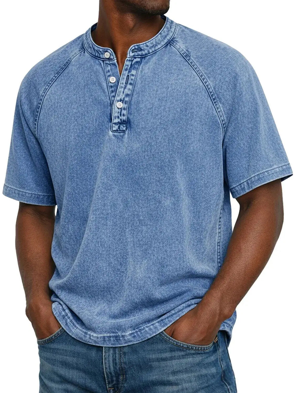 Men's Casual Washed Henley Short Sleeve T-Shirt for Everyday Comfort 1