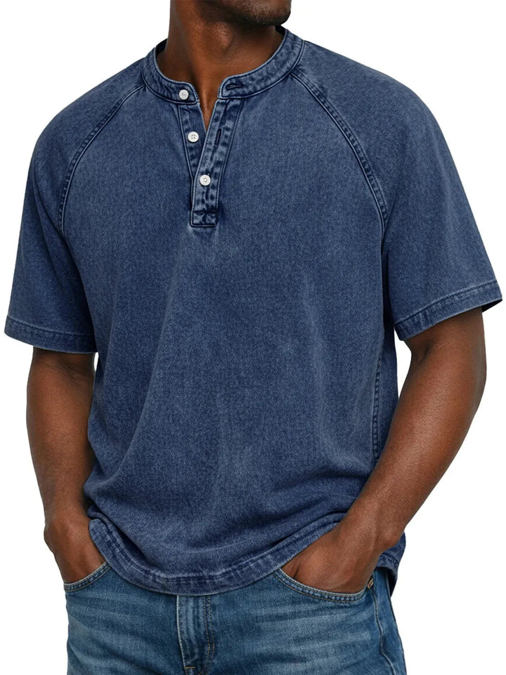 Men's Casual Washed Henley Short Sleeve T-Shirt for Everyday Comfort 2