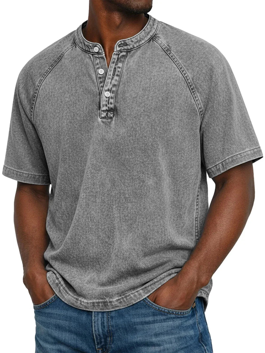 Men's Casual Washed Henley Short Sleeve T-Shirt for Everyday Comfort 3