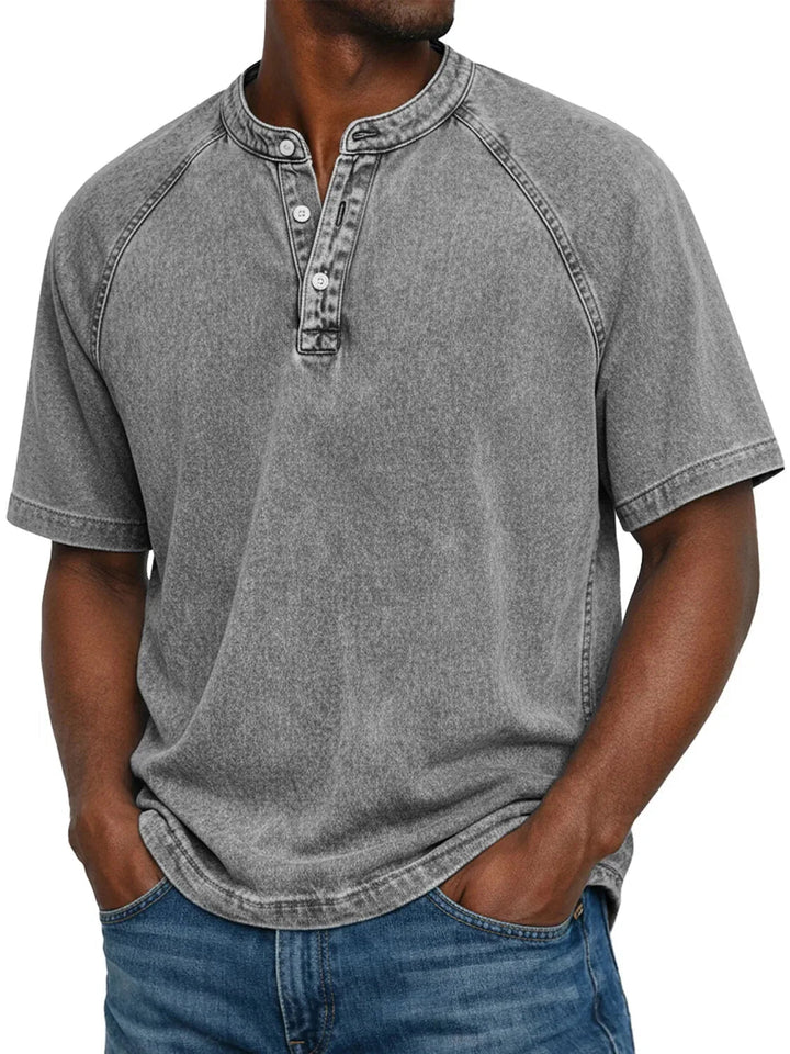 Men's Casual Washed Henley Short Sleeve T-Shirt for Everyday Comfort 3