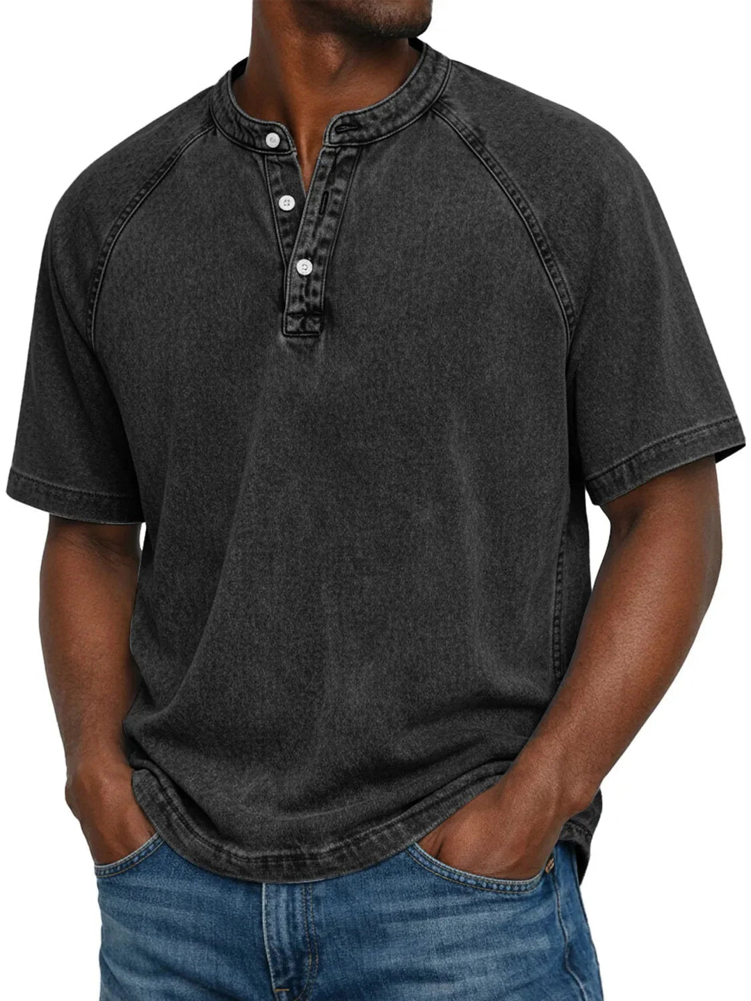 Men's Casual Washed Henley Short Sleeve T-Shirt for Everyday Comfort 4