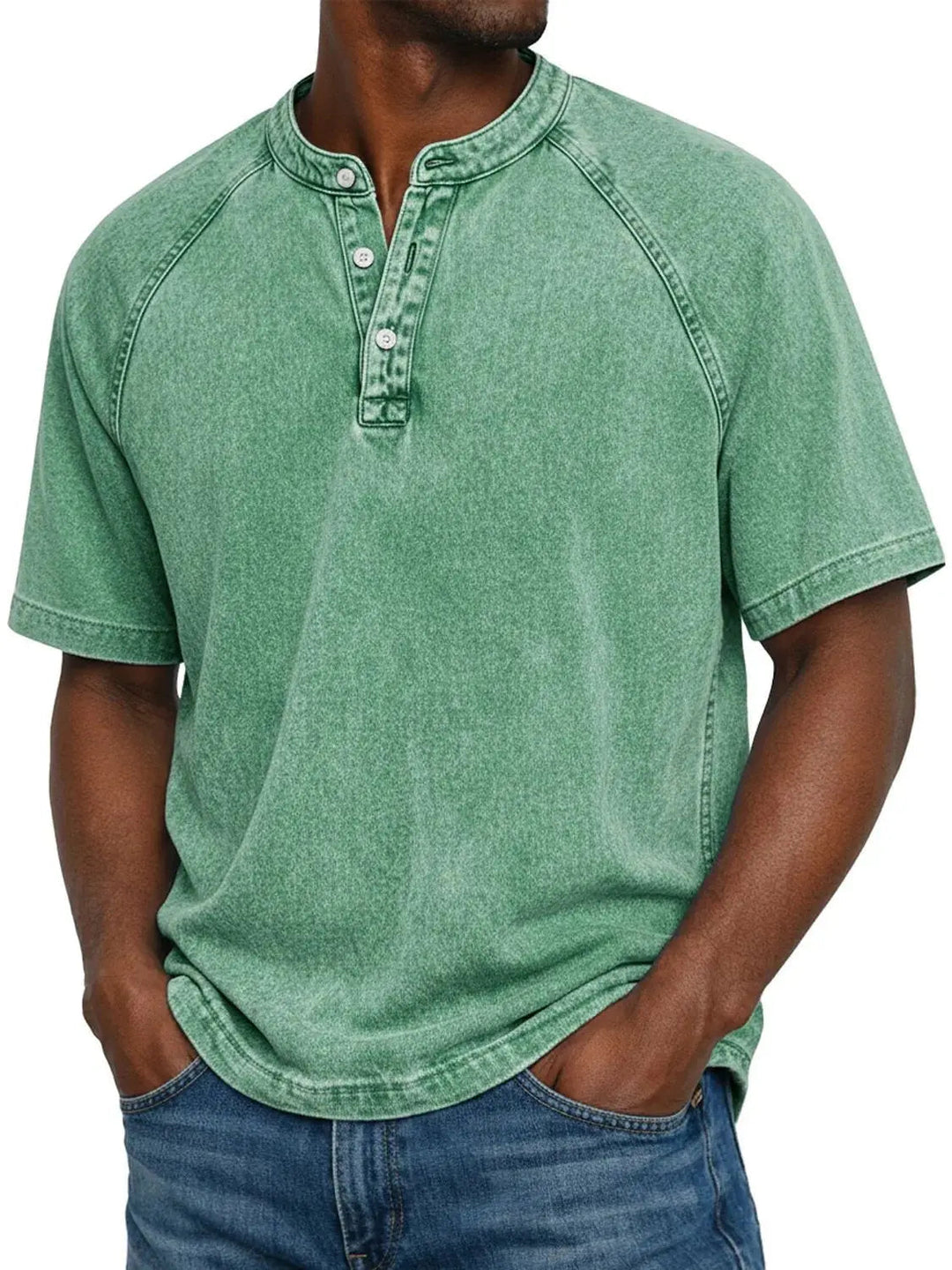 Men's Casual Washed Henley Short Sleeve T-Shirt for Everyday Comfort 5